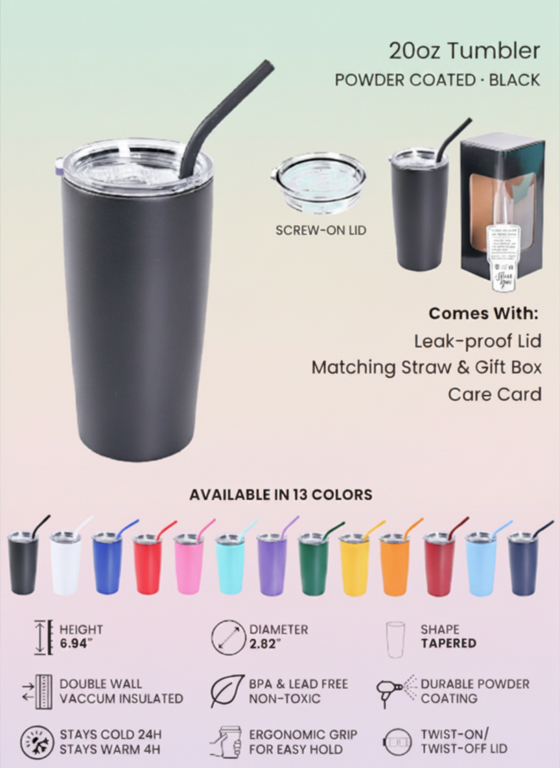 Tumbler, 20oz, Powder Coated Classic